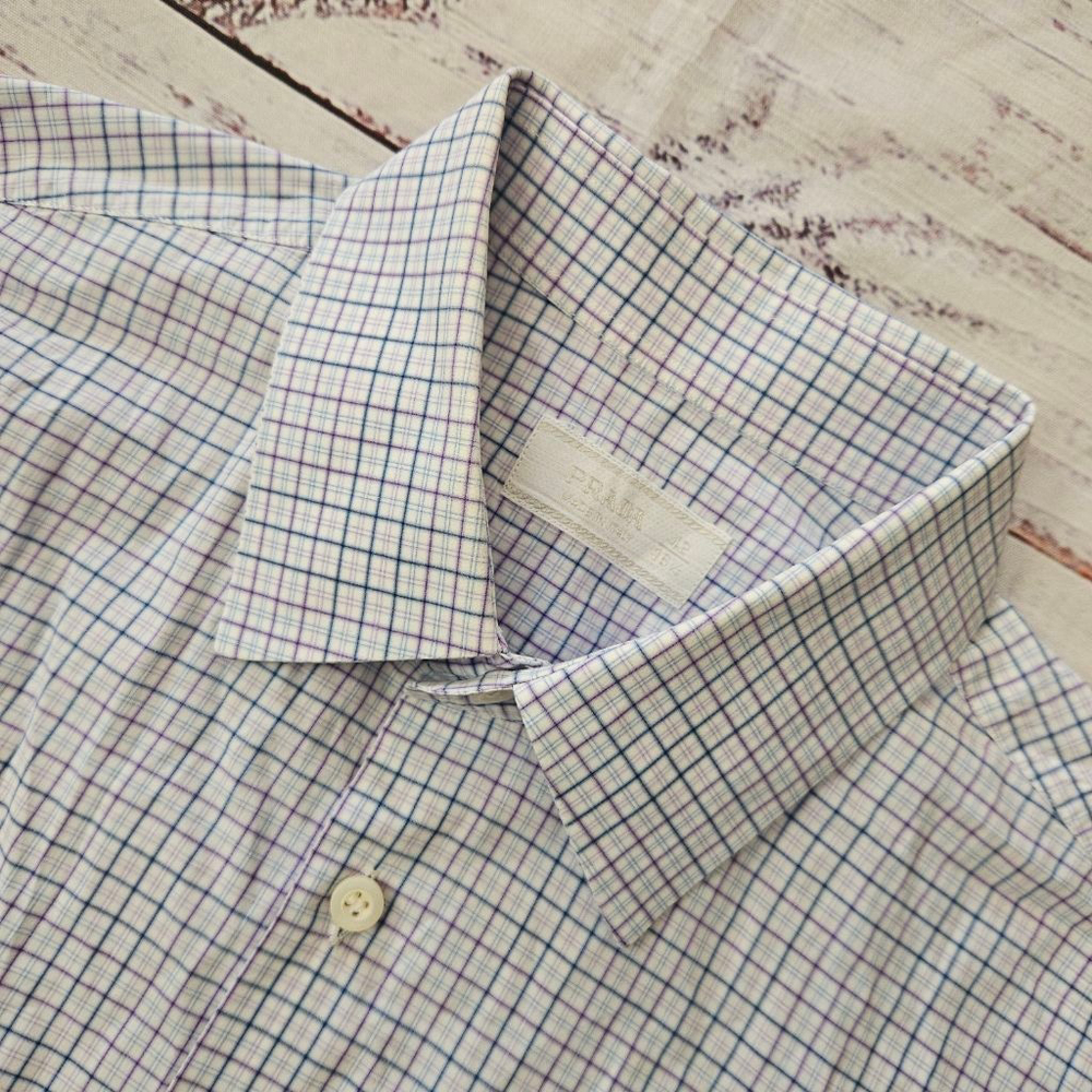 Prada Grid White Purple Blue Mens Button Down Dress Shirt 42 16 1/2